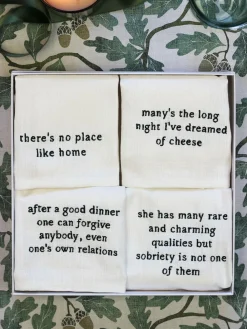 Avalon Home Set of 4 White Literary Collection Napkins 100% Cotton Gift Box^ Branded Kitchenware|Table Linen, Placemats & Coasters