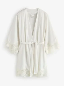 B by Ted Baker Ecru Satin Lace Bridal Robe^Women Bathrobes