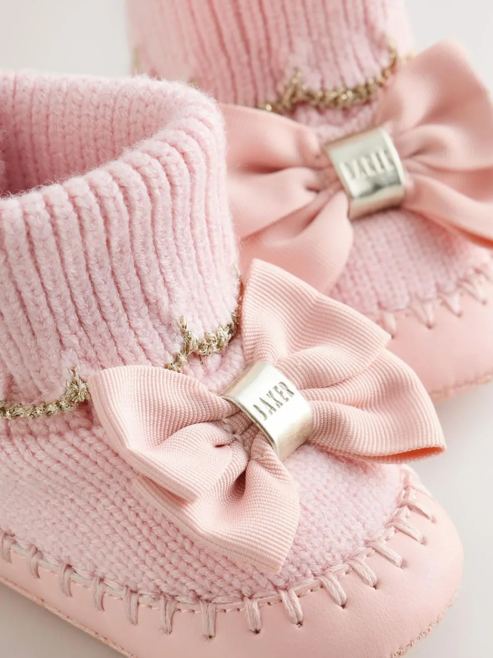 Hot Baker by Ted Baker Baby Girls Scallop Edge Knitted Padders Booties with Bow Pink