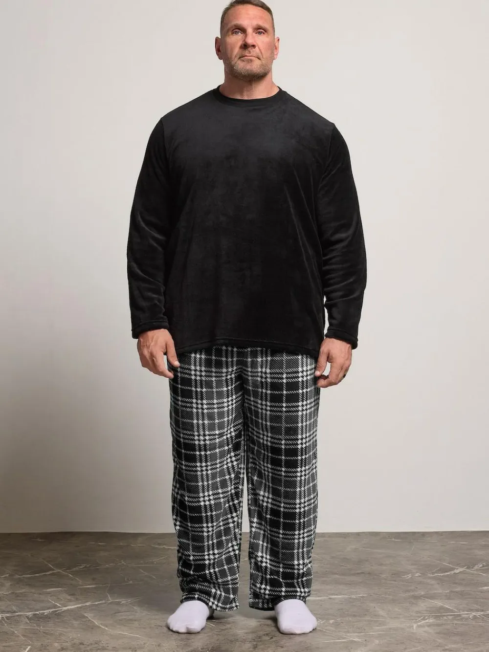 Clearance BadRhino Big & Tall Black Checked Fleece Pyjama Bottoms
