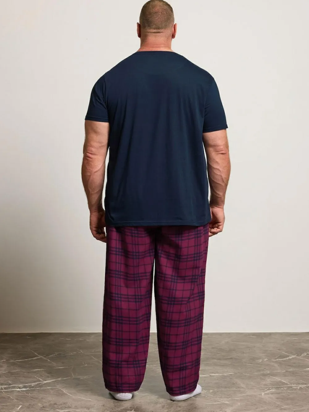 Hot BadRhino Big & Tall Checked T-Shirt amd Pyjama Bottoms Set Blue