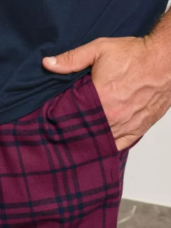 Hot BadRhino Big & Tall Checked T-Shirt amd Pyjama Bottoms Set Blue