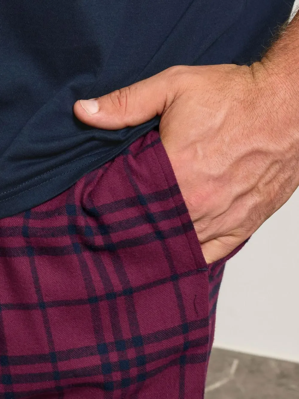 Hot BadRhino Big & Tall Checked T-Shirt amd Pyjama Bottoms Set Blue