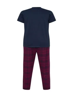 Hot BadRhino Big & Tall Checked T-Shirt amd Pyjama Bottoms Set Blue
