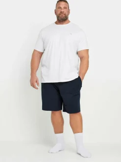 Online BadRhino Big & Tall White & Navy Blue Lounge 100% Cotton Shorts & T-Shirt Set White & Navy Blue