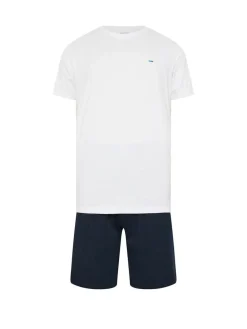 Online BadRhino Big & Tall White & Navy Blue Lounge 100% Cotton Shorts & T-Shirt Set White & Navy Blue