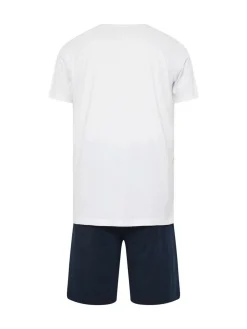 Online BadRhino Big & Tall White & Navy Blue Lounge 100% Cotton Shorts & T-Shirt Set White & Navy Blue