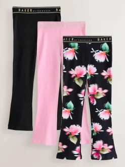 New Baker by Ted Baker 3 Pack Black/Pink Flares Leggings