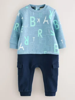 New Baker by Ted Baker All Over Print Long Sleeve Romper Blue