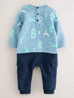 New Baker by Ted Baker All Over Print Long Sleeve Romper Blue