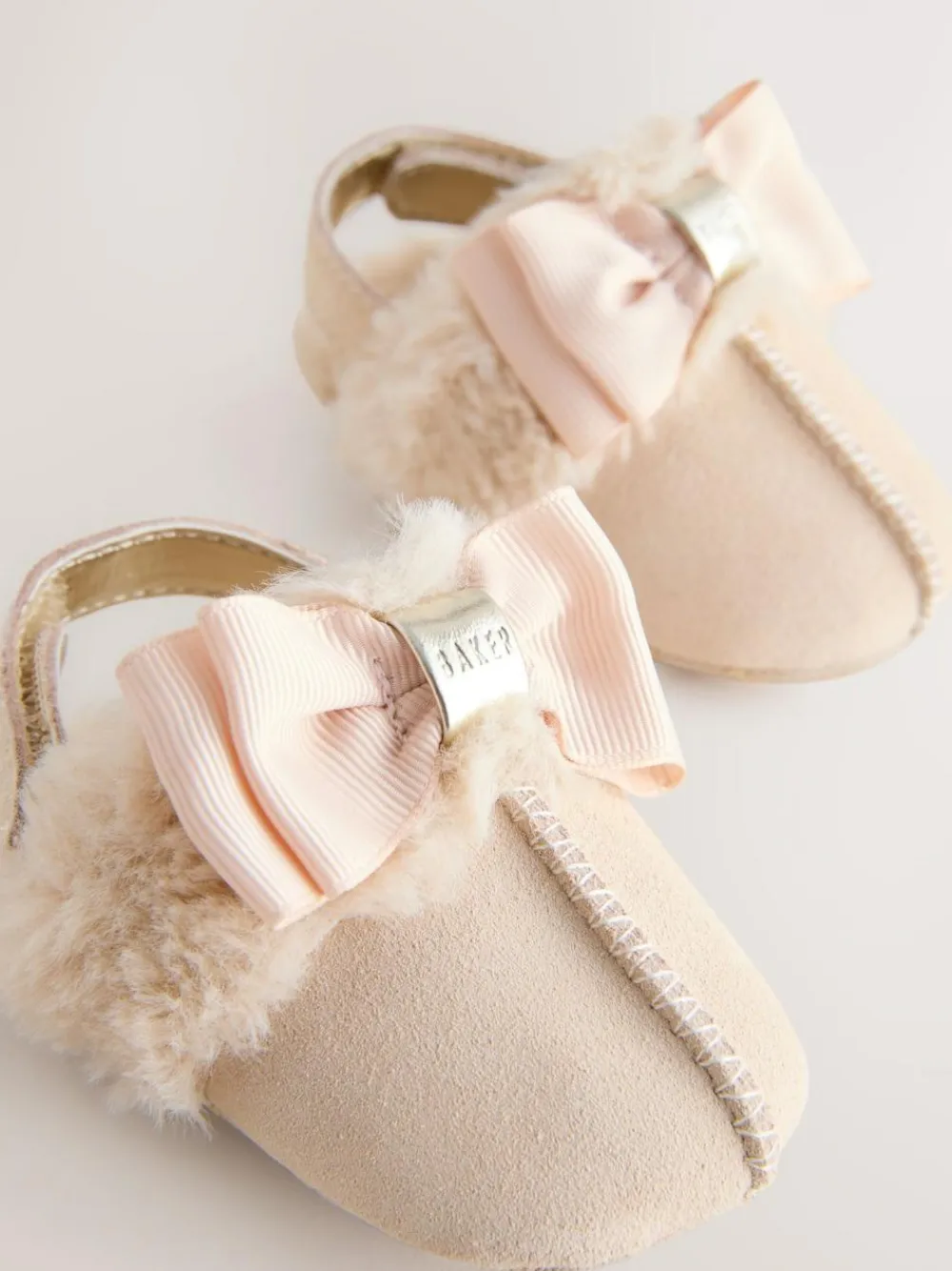 Baker by Ted Baker Baby Girls Faux Fur Trim Padders Mules Bone