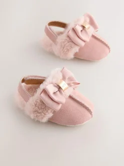 Clearance Baker by Ted Baker Baby Girls Faux Fur Trim Padders Mules Pink