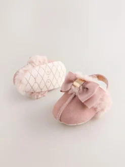 Clearance Baker by Ted Baker Baby Girls Faux Fur Trim Padders Mules Pink