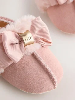 Clearance Baker by Ted Baker Baby Girls Faux Fur Trim Padders Mules Pink