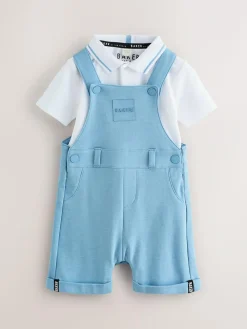 Hot Baker by Ted Baker Blue Dungarees and Polo Shirt Set