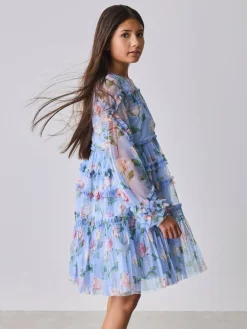 Baker by Ted Baker Blue Floral Mesh Ruffle Dress^ Dresses|Occasionwear