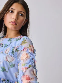 Baker by Ted Baker Blue Floral Mesh Ruffle Dress^ Dresses|Occasionwear