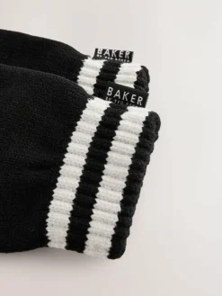Discount Baker by Ted Baker Boys Varsity Logo Pom Black Beanie and Gloves Set