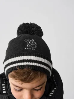 Discount Baker by Ted Baker Boys Varsity Logo Pom Black Beanie and Gloves Set