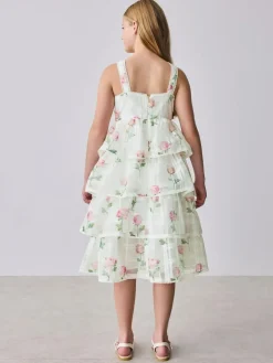 Online Baker by Ted Baker Burnout Organza Floral Tiered Midi White Dress