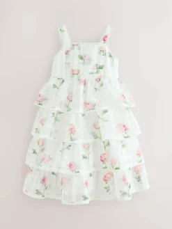 Online Baker by Ted Baker Burnout Organza Floral Tiered Midi White Dress