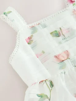 Online Baker by Ted Baker Burnout Organza Floral Tiered Midi White Dress