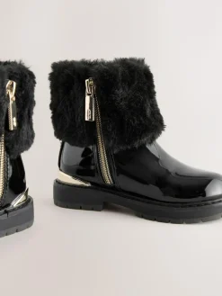 Sale Baker by Ted Baker Girls Faux Fur Cuff Boots with Bow Black