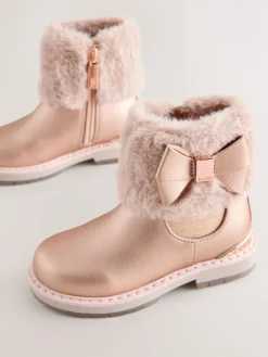 Baker by Ted Baker Girls Faux Fur Cuff Boots with Bow^ Baby Boots|Boots