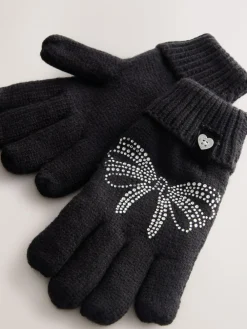Baker by Ted Baker Girls Knitted Diamanté Bow Pom Hat and Gloves Set^ Hats, Gloves & Scarves