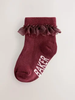 Clearance Baker by Ted Baker Girls Socks 5 Pack Burgundy/Ecru/Pink