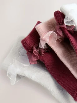 Clearance Baker by Ted Baker Girls Socks 5 Pack Burgundy/Ecru/Pink