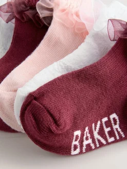 Clearance Baker by Ted Baker Girls Socks 5 Pack Burgundy/Ecru/Pink