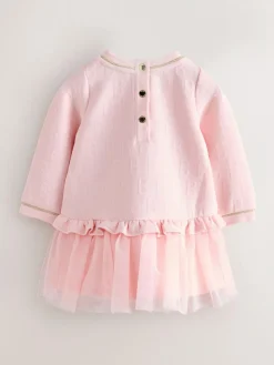 Online Baker by Ted Baker Jacquard Embossed Mesh Hem Dress Pink