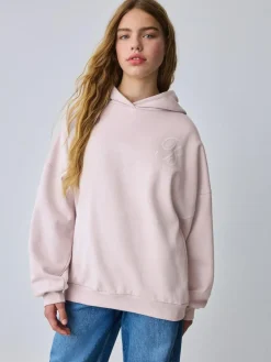 Best Baker by Ted Baker Oversized Satin Appliqué Back Print Pink/White Hoodie