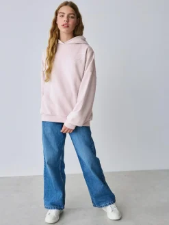 Best Baker by Ted Baker Oversized Satin Appliqué Back Print Pink/White Hoodie