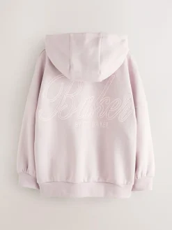 Best Baker by Ted Baker Oversized Satin Appliqué Back Print Pink/White Hoodie