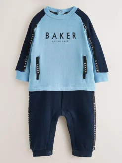 Clearance Baker by Ted Baker Panel Long Sleeve Romper Blue/Black