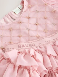 Baker by Ted Baker Pink 2 Piece Sequin Mesh Top & Ruffle Tier Skirt Set^ Shorts & Skirts