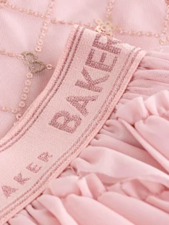 Baker by Ted Baker Pink 2 Piece Sequin Mesh Top & Ruffle Tier Skirt Set^ Shorts & Skirts