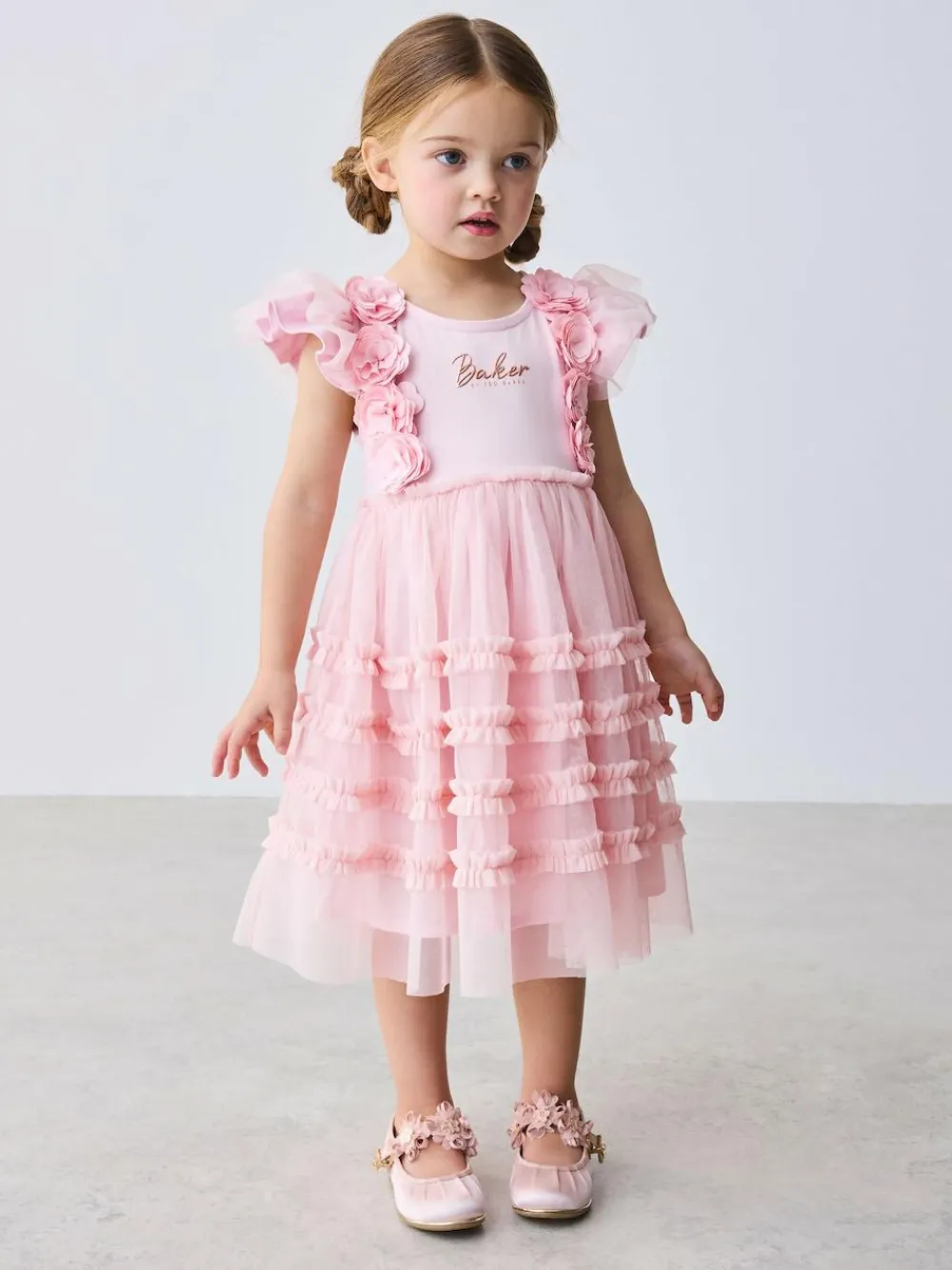 Discount Baker by Ted Baker Pink 3D Corsage Mesh Tier Dress