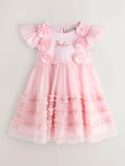 Discount Baker by Ted Baker Pink 3D Corsage Mesh Tier Dress