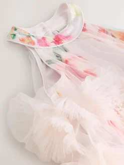 Baker by Ted Baker Pink 3D Fluffy Ruffle Mesh Overlay Halter Dress^ Dresses