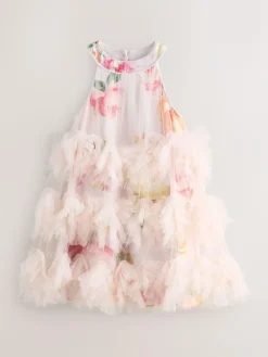 Baker by Ted Baker Pink 3D Fluffy Ruffle Mesh Overlay Halter Dress^ Dresses