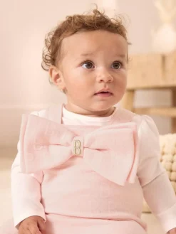 Hot Baker by Ted Baker Pink Jacquard Bow Dungarees & T-Shirt Set