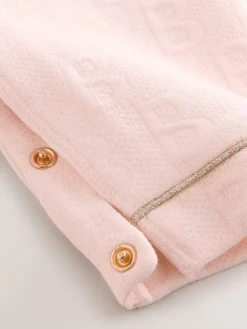 Hot Baker by Ted Baker Pink Jacquard Bow Dungarees & T-Shirt Set