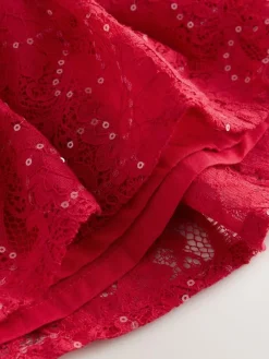 Discount Baker by Ted Baker Sequin Lace Angel Sleeve Dress Red