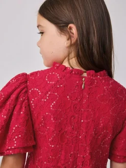 Discount Baker by Ted Baker Sequin Lace Angel Sleeve Dress Red