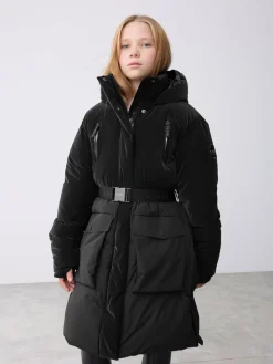 Clearance Baker by Ted Baker Shower Resistant Longline Belted Padded Black Parka