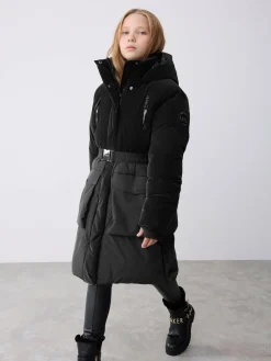 Clearance Baker by Ted Baker Shower Resistant Longline Belted Padded Black Parka