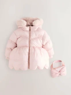 Baker by Ted Baker Shower Resistant Scallop Padded Coat With Detachable Bag Pink